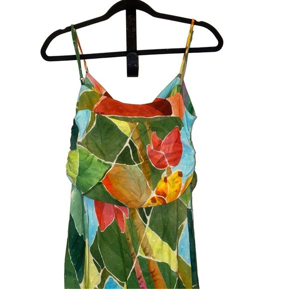 Anthropologie Farm Rio Tie-Waist Printed Dress Multi Palm size M - Picture 7 of 13